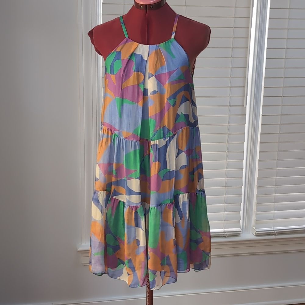 FRNCH Paris Aneth Silk Blend Halter Tiered Mini Dress Boho Resort Y2K Preppy